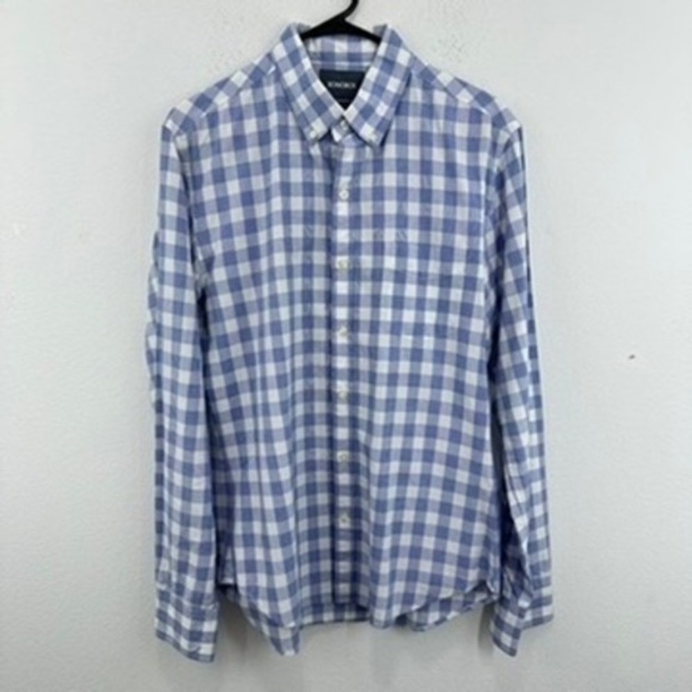 Bonobos Mens Slim Fit Button‎ Down Shirt Medium Blue White Gingham Check